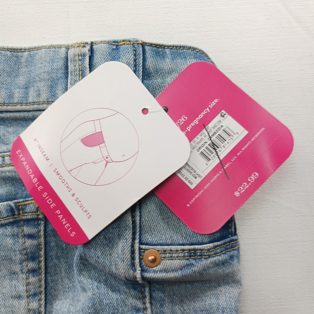 Isabel Maternity by Ingrid & Isabel Light Wash Midi Denim Shorts Size 2 NWT - Picture 8 of 15